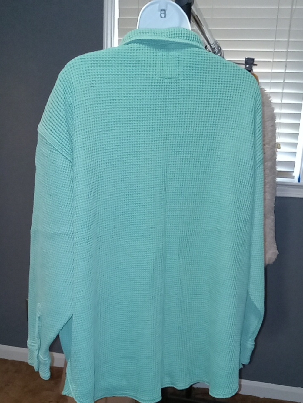 aerie Green Waffle Knit Button-Front Shirt - Picture 3 of 7